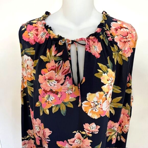 LOFT ANN TAYLOR NAVY BLUE FLORAL SHIFT SHEATH DRESS PLUS SIZE 18 RUFFLED TRIM - Picture 3 of 10